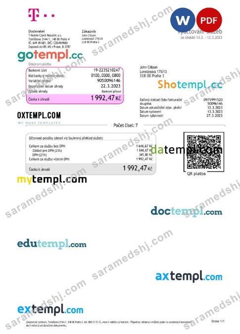 Czech Republic T-Mobile utility bill Word and PDF template (2) ka